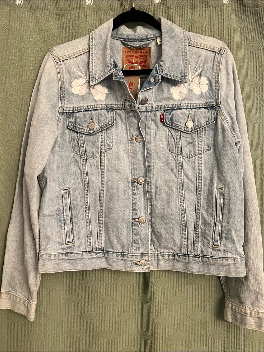 Levi's Light Blue Denim Jacket with White Floral Embroidery